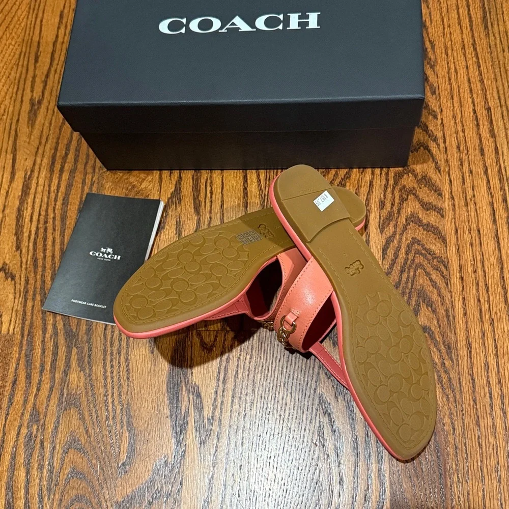 Coach coral Sandals with Gold Chain Accent. Jaclyn leather sandal size 8 B - Picture 5 of 7